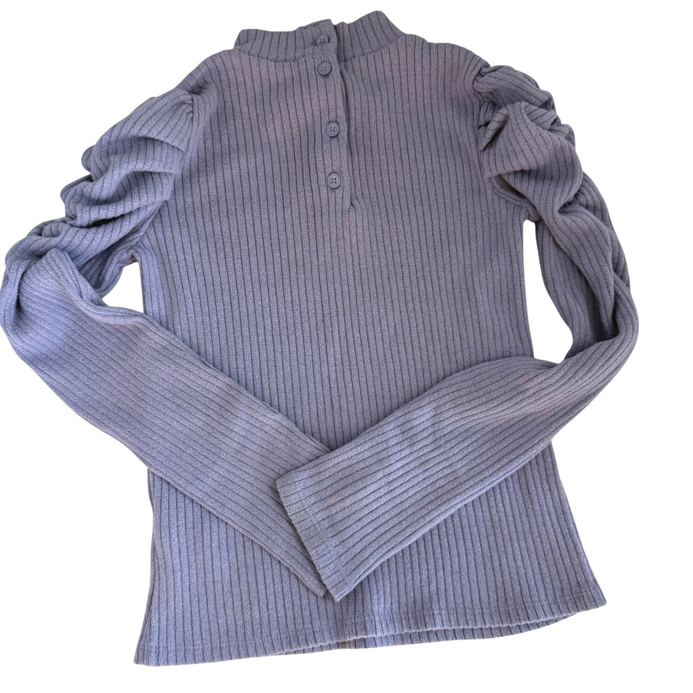 Janie and Jack Girls Ribbed Puff Sleeve Sweater Top Lavender Shimmer Preppy 8 - Picture 2 of 14